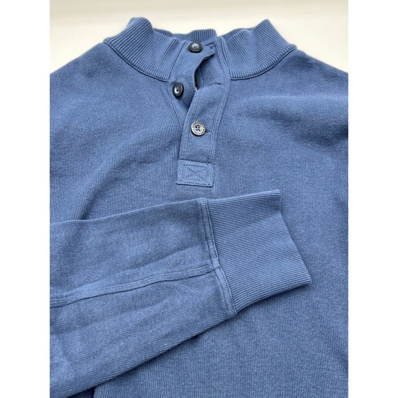 Eddie Bauer‎ Sweater Mens Tall Large Blue 100% Cotton Knit Mock Neck 3 Button - Picture 1 of 5